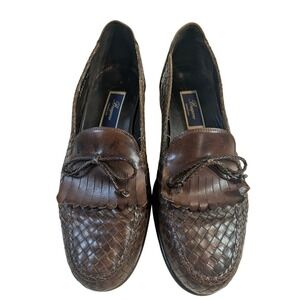 Bragano Men's Brown Woven Leather Tassel Loafer Shoes Made in Italy 10.5